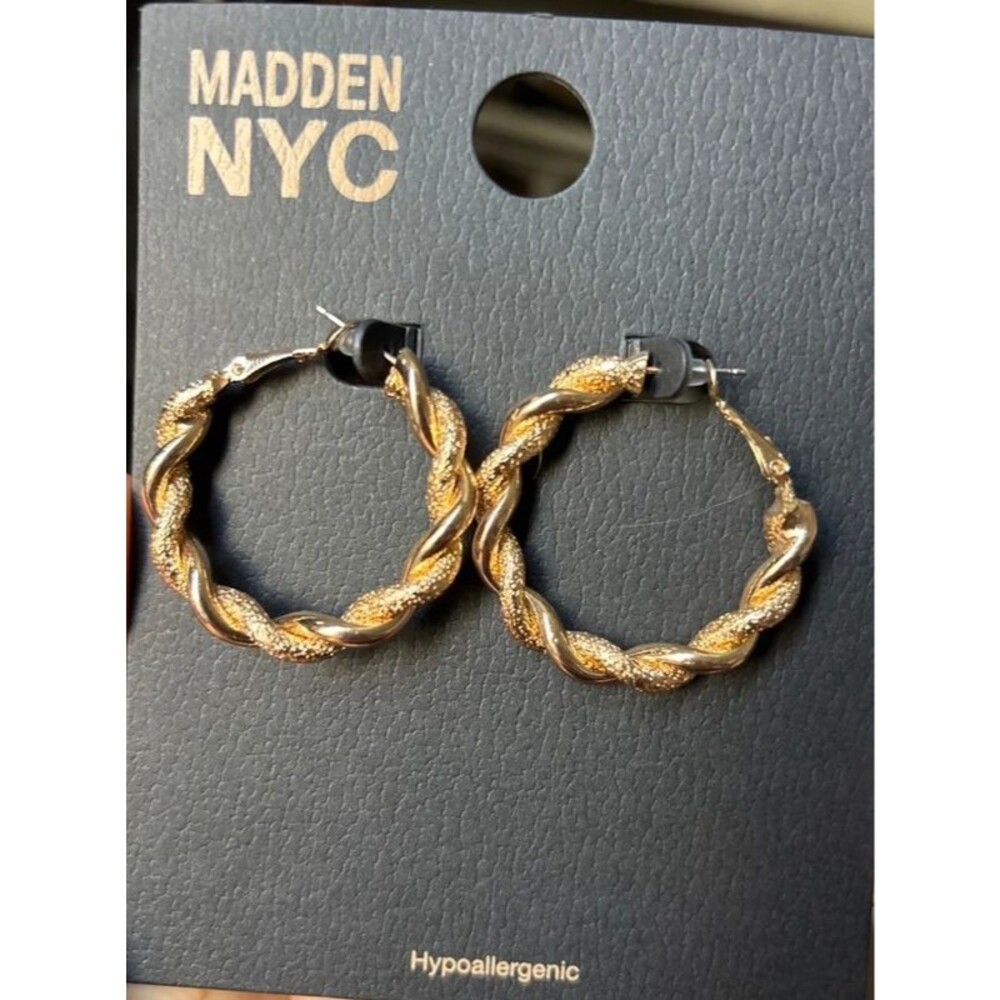 Madden NYC Hoop Earrings Gold Tone Textured Twist